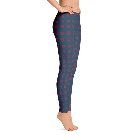 Phish Red Circle Donut Leggings, Fishman Donut Blue with Red Donuts. - Picture 4 of 13